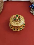 antique circle sindoor box, gold with stones