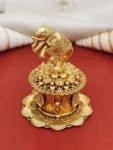 antique elephant sindoor box, gold with stones