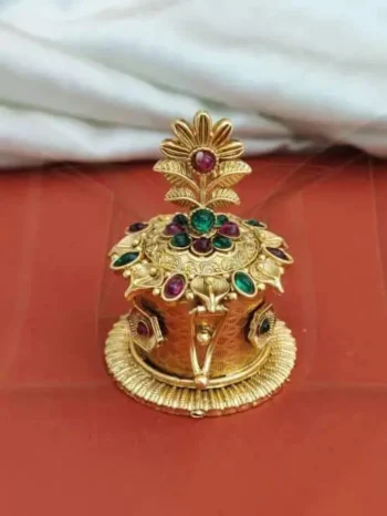 Hindu rituals sindoor box, gold with flower design