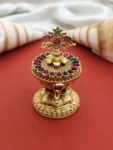 flower lid sindoor box, antique gold