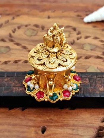 Radha Krishna antique box, gold with idol