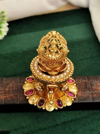 antique puja sindoor box, gold Laxmi idol
