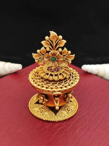 antique flower sindoor box, gold bridal