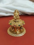 Ganpati puja box, gold with Ganesha idol and stones