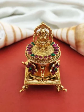 antique temple sindoor box, gold Laxmi idol