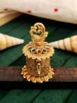 multicolor peacock sindoor box, gold with stones