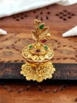 Rajwadi leaf sindoor box, antique gold with carved top