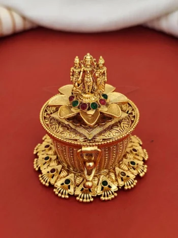 Ram Sita sindoor box, gold temple style with stones