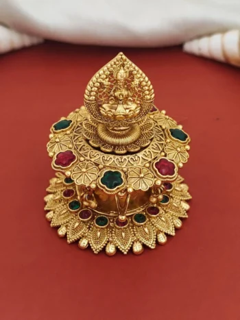 brass Laxmi sindoor box, temple and leaf design