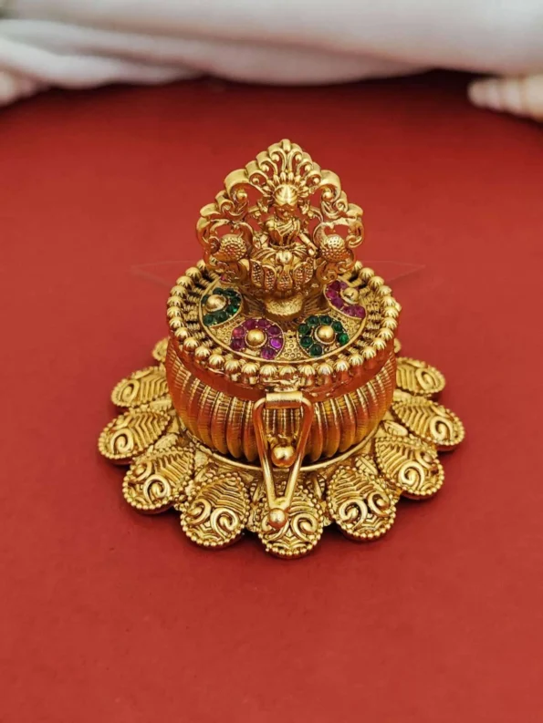Laxmi peacock sindoor box, gold Rajwadi style with stones