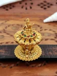 Krishna sindoor box, gold temple style with idol and stones