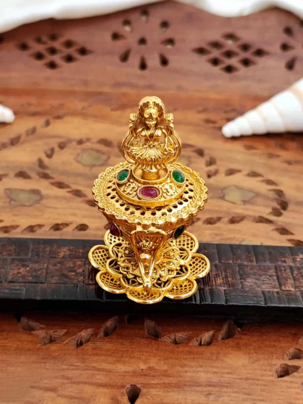 Laxmi sindoor box, gold temple design with Goddess idol
