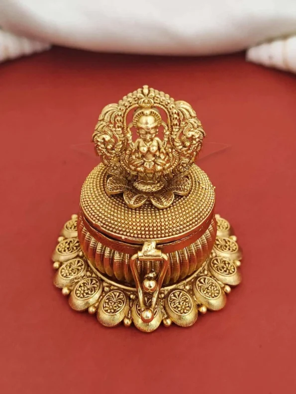 Laxmi Rajwadi sindoor box, antique gold temple design
