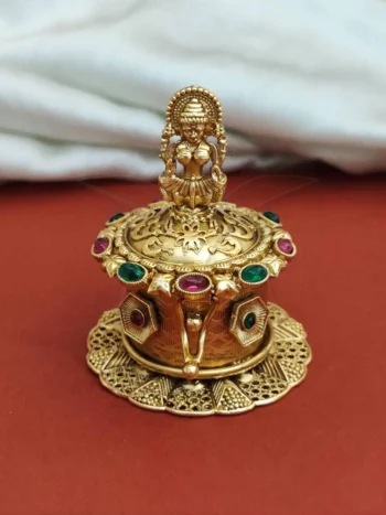 Laxmi puja sindoor box, gold with stones