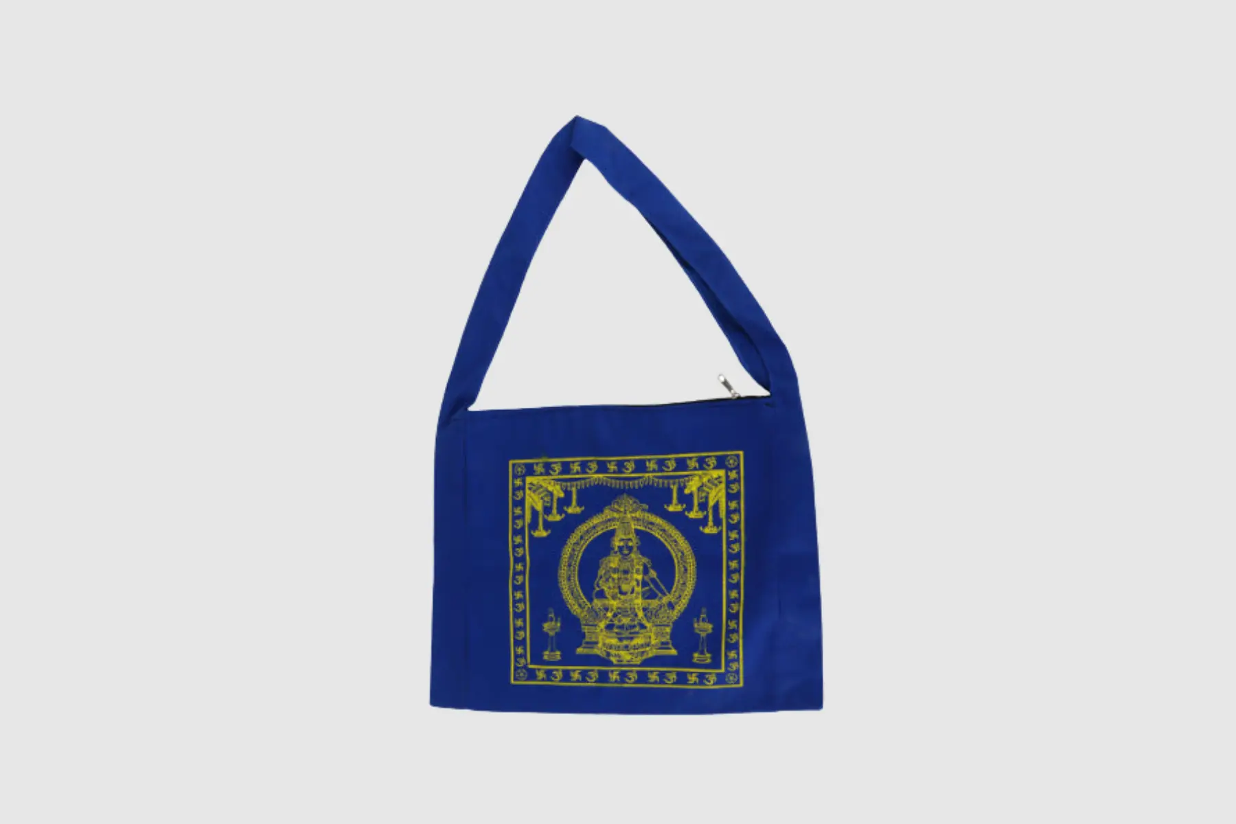 Pumiroots-AyyappanPooja-BAG-SID-BLU-1 blue Ayyappa side bag, 14x14 inch personal jolna bag