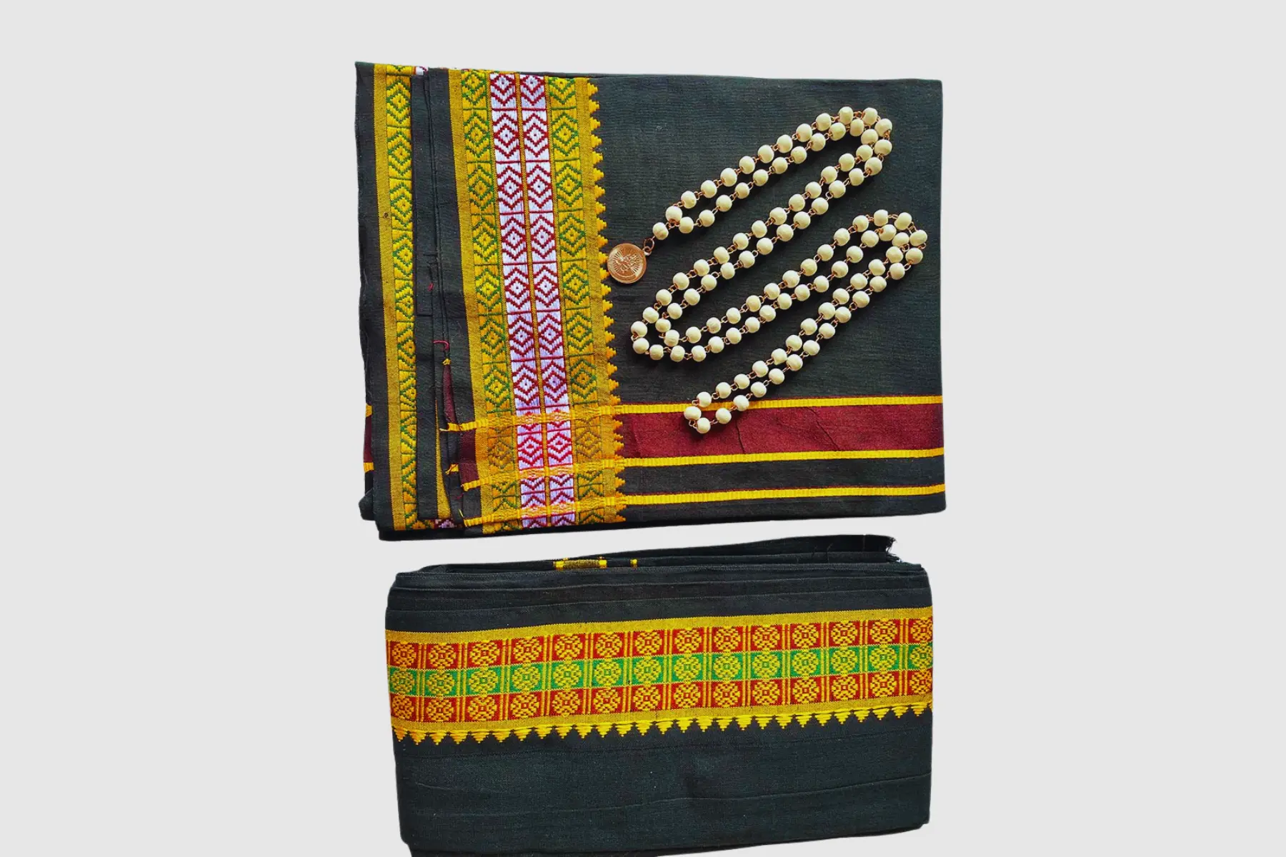 Pumiroots-AyyappanPooja-CL-SET-DST-BLA-1 black Ayyappa dhoti set with tulasi mala