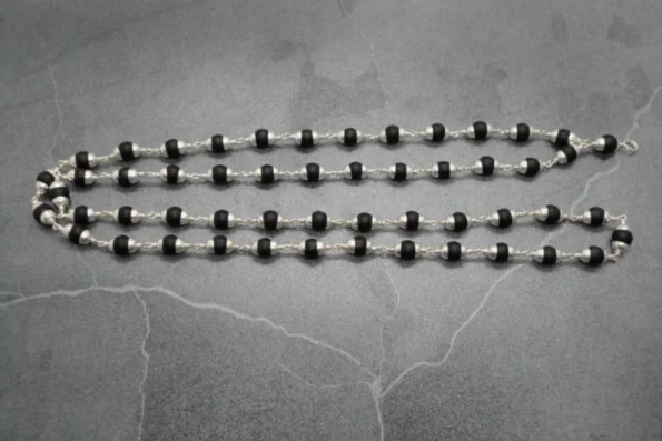 Sacred Tulasi Mala with silver capping for Ayyappan Pooja and spiritual devotion