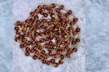 brown tulasi mala with gold cap, 108 tulsi beads