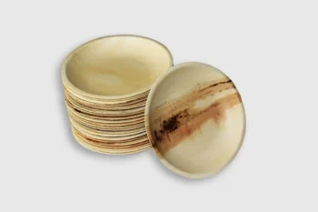 6 inch round plate made from natural palm leaf