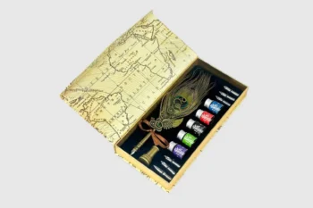 Vintage peacock quill & inks set with 5 colored inks and nibs