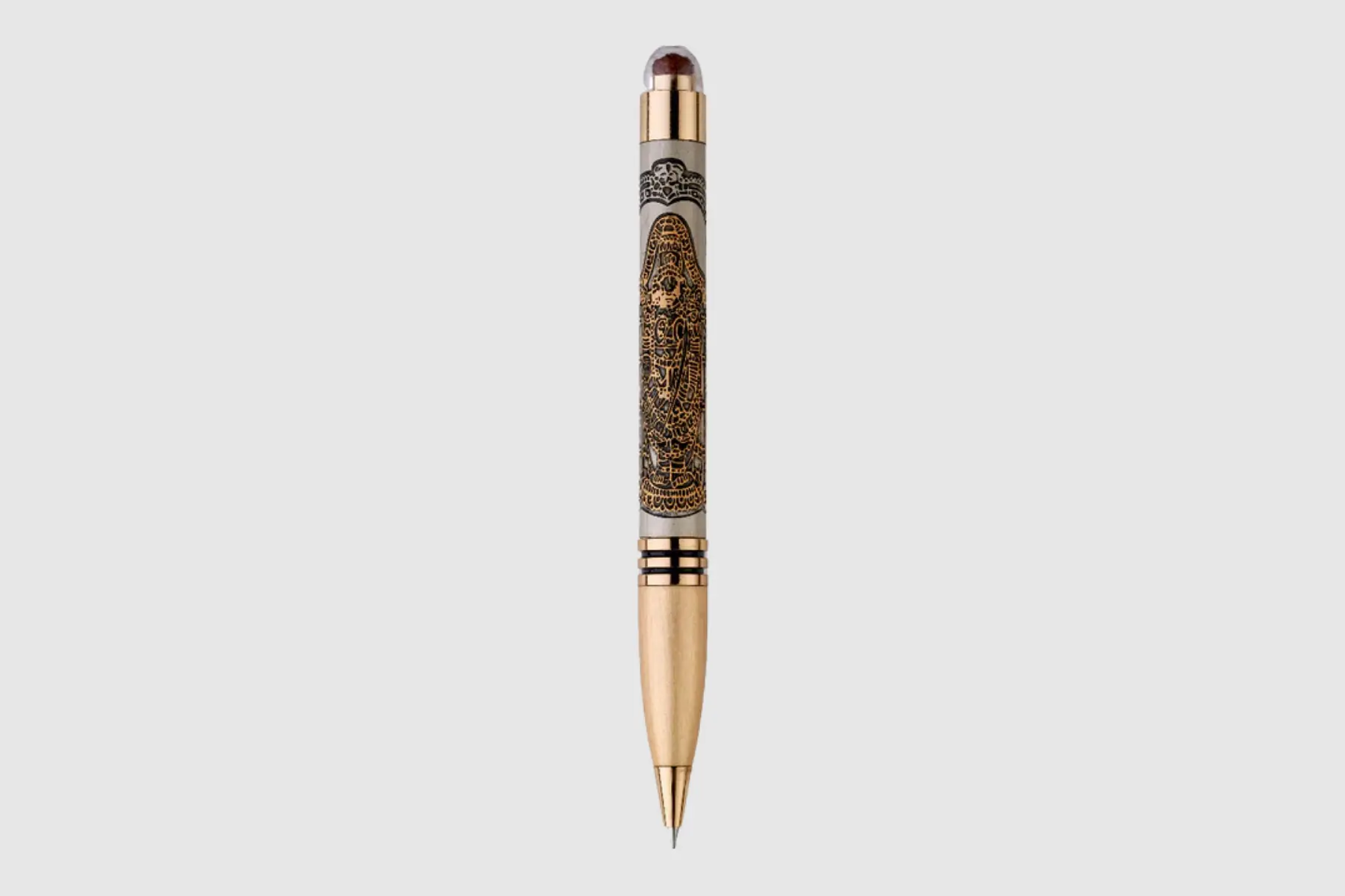 Pumiroots-Pen-DEV-BAL-1 Balaji Rudraksha pen with gold finish and brass body