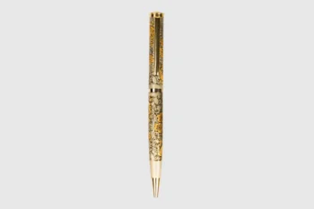 Floral etched ball pen with gold finish and brass body